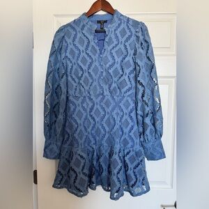 Periwinkle Blue Lace Women's Knee Length Long Sleeve Dress